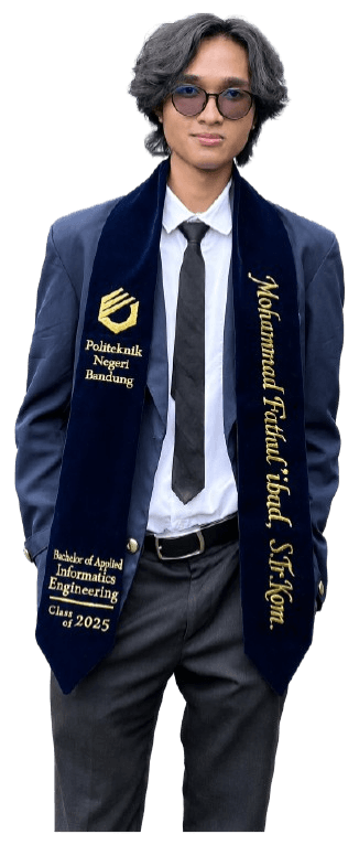 Portrait of Mohammad Fathul'ibad standing inside a dark editorial frame with amber accents.